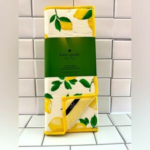 Kate Spade Reversible Dish Drying Mats Yellow White Lemon Pattern Set of 2 NWT